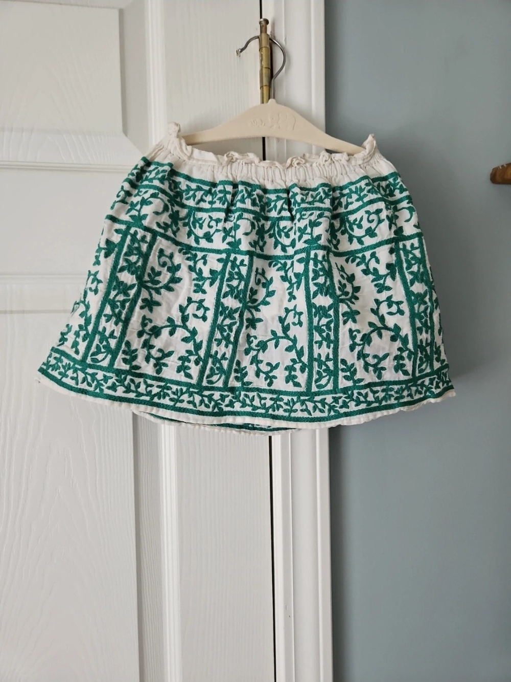Peek White Skirt with Green Floral Embroidery